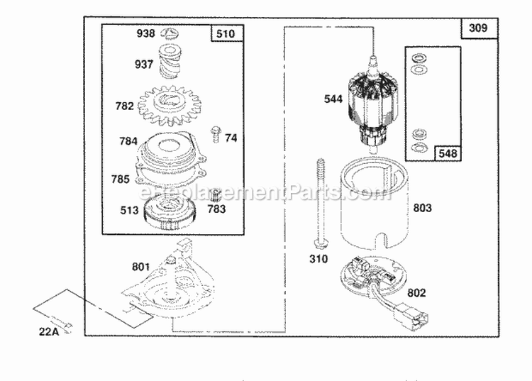 Electric Starter Diagram and Parts List for 126782-0148-01  Briggs and Stratton Engine